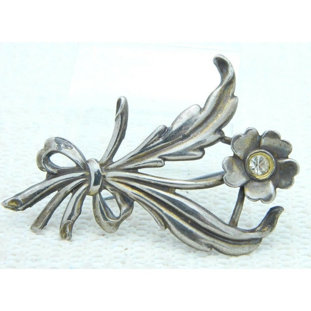 Sterling Silver .925 Marked Clear Rhinestone Pin